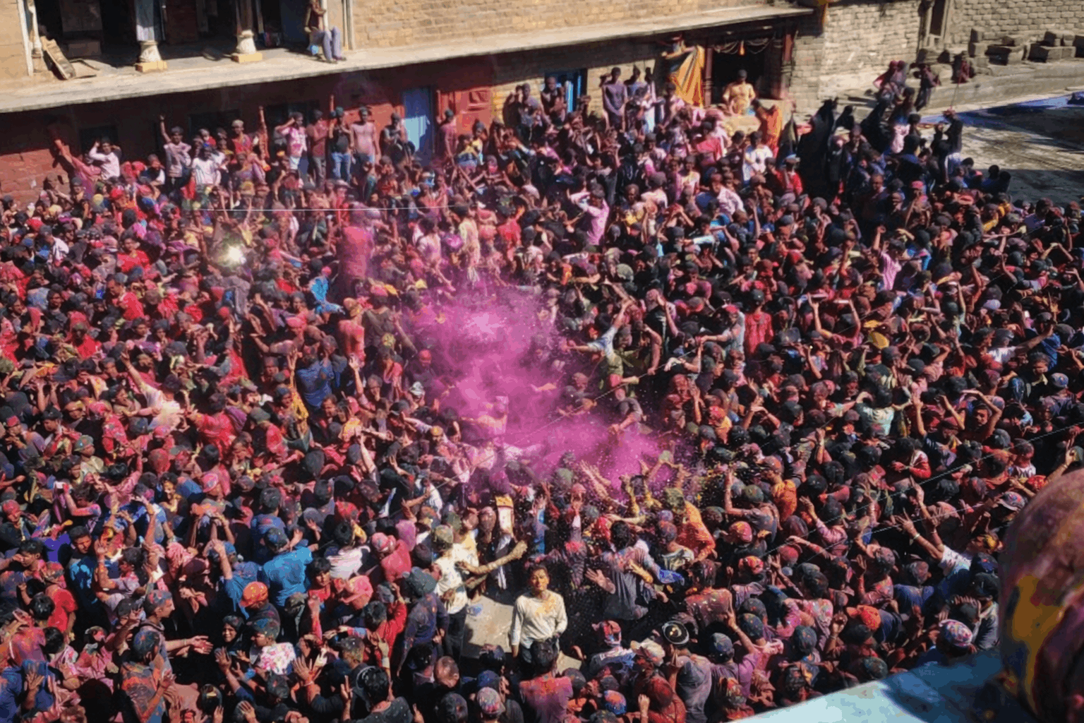 Traditional Holi celebration in Gopeshwar with Garhwali music and community gathering